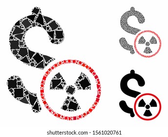 Atomic credit mosaic of trembly elements in different sizes and color tinges, based on atomic credit icon. Vector ragged elements are organized into collage.