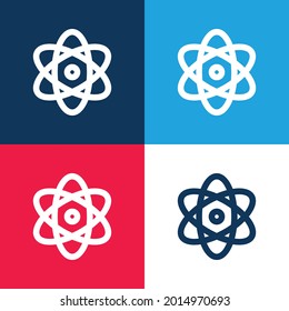 Conjunto de iconos mínimo de cuatro colores azul y rojo de la energía atómica