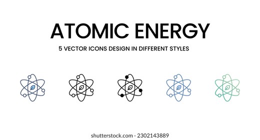 Atomic Energy Icon Design in Five style with Editable Stroke. Line, Solid, Flat Line, Duo Tone Color, and Color Gradient Line. Suitable for Web Page, Mobile App, UI, UX and GUI design.