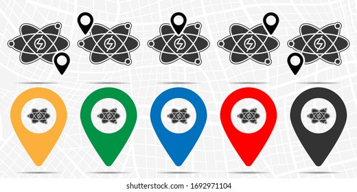 Atomic energy icon in location set. Simple glyph, flat illustration element of sustainable energy theme icons