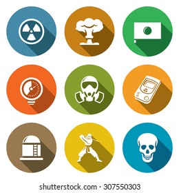 Atomic Energy of Japan Icons Set. Vector Illustration. Isolated Flat Icons collection on a color background for design