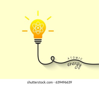 Atomic energy and lightbulb concept with atom sign symbol