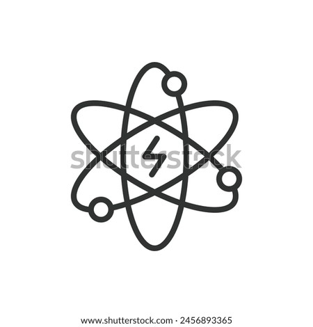 Atomic energy, in line design, green. Atomic energy, nuclear, power, reactor, uranium, fission, radiation on white background vector. Atomic energy editable stroke icon.