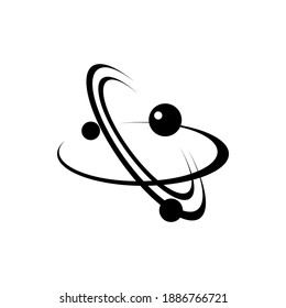 Atomic energy symbol black vector icon. Chemical reaction sign. Electrons moving on orbits minimal illustration. Atomic energy concept. Nuclear reaction model silhouette isolated on white background