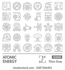 Atomic energy symbols collection or sketches. nuclear power theme icons in thin line style signs for web and app. Vector graphics isolated on white background