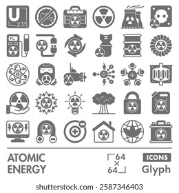 Atomic energy symbols collection or sketches. nuclear power theme icons in glyph style signs for web and app. Vector graphics isolated on white background