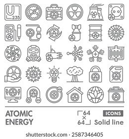 Atomic energy symbols collection or sketches. nuclear power theme icons in line style signs for web and app. Vector graphics isolated on white background