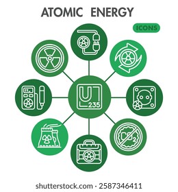 Atomic energy symbols collection or sketches. nuclear power theme icons in line style signs for web and app. Vector graphics isolated on white background