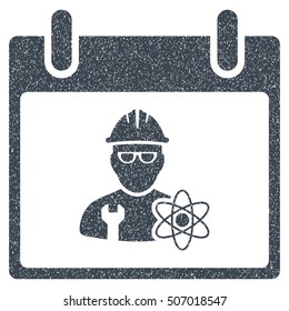 Atomic Engineer Calendar Day grainy textured icon for overlay watermark stamps. Flat symbol with unclean texture.