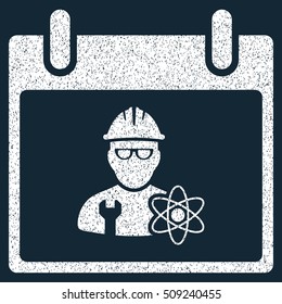 Atomic Engineer Calendar Day grainy textured icon for overlay watermark stamps. Flat symbol with unclean texture.