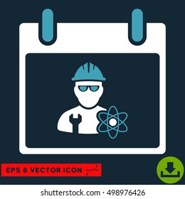Atomic Engineer Calendar Day icon. Vector EPS illustration style is flat iconic bicolor symbol, blue and white colors.