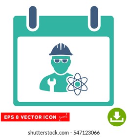 Atomic Engineer Calendar Day icon. Vector EPS illustration style is flat iconic bicolor symbol, cobalt and cyan colors.