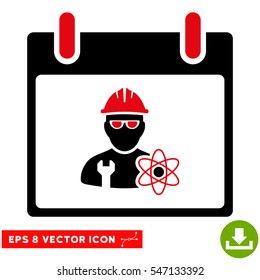 Atomic Engineer Calendar Day icon. Vector EPS illustration style is flat iconic bicolor symbol, intensive red and black colors.