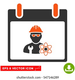 Atomic Engineer Calendar Day icon. Vector EPS illustration style is flat iconic bicolor symbol, orange and gray colors.