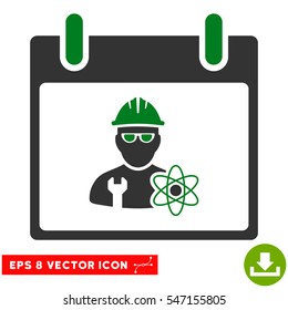 Atomic Engineer Calendar Day icon. Vector EPS illustration style is flat iconic bicolor symbol, green and gray colors.