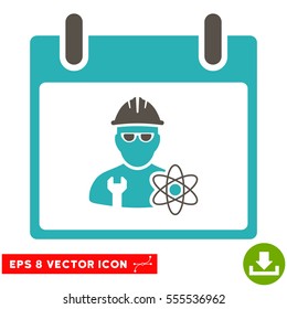 Atomic Engineer Calendar Day icon. Vector EPS illustration style is flat iconic bicolor symbol, grey and cyan colors.