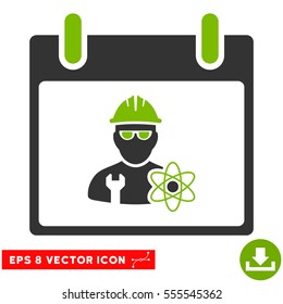 Atomic Engineer Calendar Day icon. Vector EPS illustration style is flat iconic bicolor symbol, eco green and gray colors.