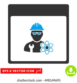 Atomic Engineer Calendar Page icon. Vector EPS illustration style is flat iconic bicolor symbol, blue and gray colors.