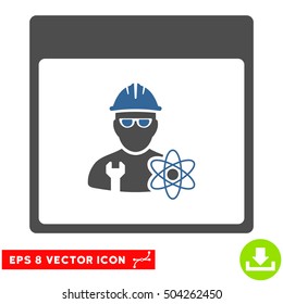 Atomic Engineer Calendar Page icon. Vector EPS illustration style is flat iconic bicolor symbol, cobalt and gray colors.