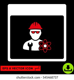 Atomic Engineer Calendar Page icon. Vector EPS illustration style is flat iconic bicolor symbol, red and white colors.