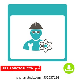 Atomic Engineer Calendar Page icon. Vector EPS illustration style is flat iconic bicolor symbol, grey and cyan colors.