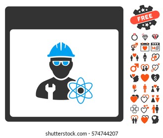 Atomic Engineer Calendar Page icon with bonus amour pictures. Vector illustration style is flat iconic symbols for web design, app user interfaces.
