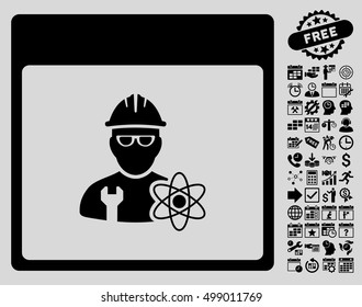 Atomic Engineer Calendar Page pictograph with bonus calendar and time management pictograms. Vector illustration style is flat iconic symbols, black, light gray background.
