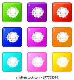 Atomic explosion icons of 9 color set isolated vector illustration