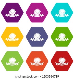 Atomic explosion icons 9 set coloful isolated on white for web