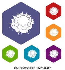 Atomic explosion icons set hexagon isolated vector illustration