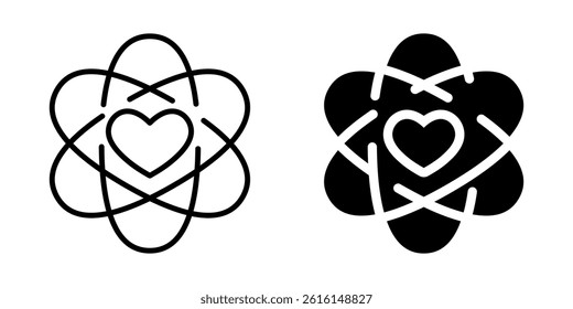 Atomic heart icon representing science and compassion. Silhouette and line style.