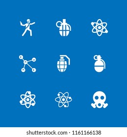 atomic icon. 9 atomic set with radioactive, grenade and atom vector icons for web and mobile app
