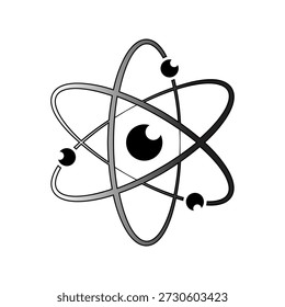 Atomic Icon. Schwarzes Neutronenatom-Logo einzeln auf leerem Hintergrund. Atomare. Kernsymbol. Orbitale Rotation. Das Symbol des Protonenkerns. Vektorgrafik