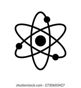 Atomic Icon. Schwarzes Neutronenatom-Logo einzeln auf leerem Hintergrund. Atomare. Kernsymbol. Orbitale Rotation. Das Symbol des Protonenkerns. Vektorgrafik