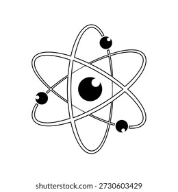 Atomic Icon. Schwarzes Neutronenatom-Logo einzeln auf leerem Hintergrund. Atomare. Kernsymbol. Orbitale Rotation. Das Symbol des Protonenkerns. Vektorgrafik