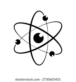 Atomic Icon. Schwarzes Neutronenatom-Logo einzeln auf leerem Hintergrund. Atomare. Kernsymbol. Orbitale Rotation. Das Symbol des Protonenkerns. Vektorgrafik
