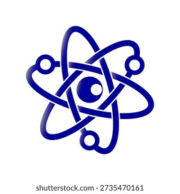 Atomic icon. Black neutron atom logo isolated on a blank background. Nuclear atoms. Core icon. Orbital rotation. The symbol of the proton nucleus. Vector illustration