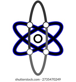 Ícone atômico. Logotipo de átomo de nêutrons preto isolado em um fundo em branco. Átomos nucleares. Ícone do núcleo. Rotação orbital. O símbolo do núcleo de prótons. Ilustração vetorial