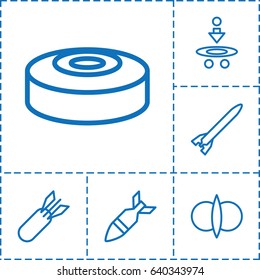 Atomic icon. set of 6 atomic outline icons such as rocket bomb, smoke bomb, atom fusion