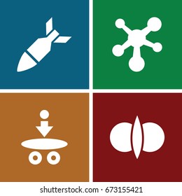 Atomic icons set. set of 4 atomic filled icons such as atom, rocket bomb