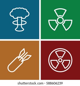 atomic icons set. Set of 4 atomic outline icons such as rocket bomb, radiation
