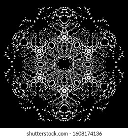 Atomic lattice. Texture of molecules and atoms. Atom under the microscope, isolated on black, vector illustration
