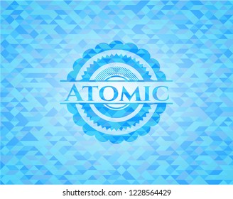Atomic light blue emblem. Mosaic background