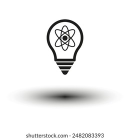 Atomic lightbulb icon. Energy and science symbol. Black and white vector. Innovative technology concept.