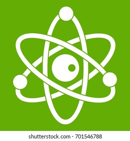 Atomic model icon white isolated on green background. Vector illustration