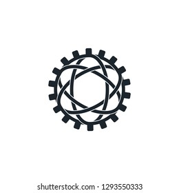 atomic nucleus and gear vector symbol