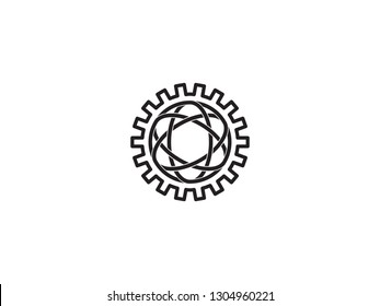 atomic nucleus and gear vector symbol
