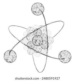 Atomic nucleus. Polygonal design of interconnected elements. White background.