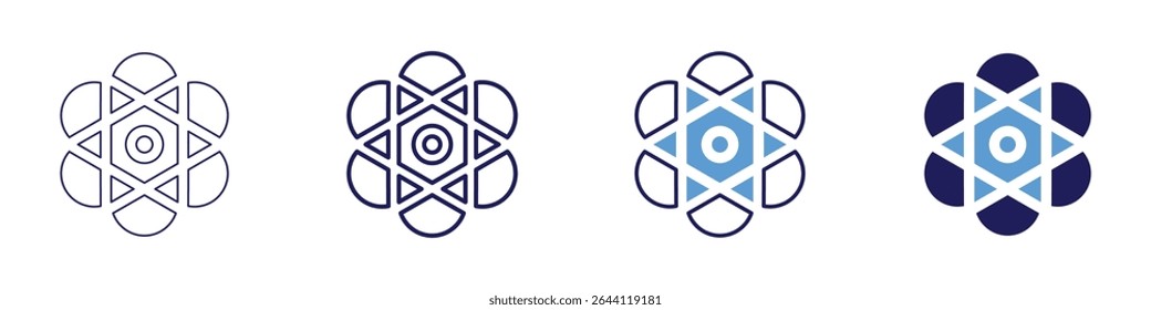 Atomic orbit icon in 4 different styles. Thin Line, Line, Bold Line, Duotone. Duotone style. Editable stroke.