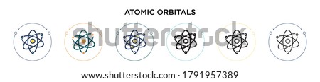 Atomic orbitals icon in filled, thin line, outline and stroke style. Vector illustration of two colored and black atomic orbitals vector icons designs can be used for mobile, ui, web